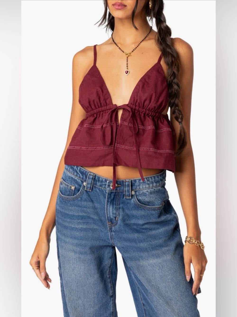 Edikted Candy Tie Front Cropped Camisole S